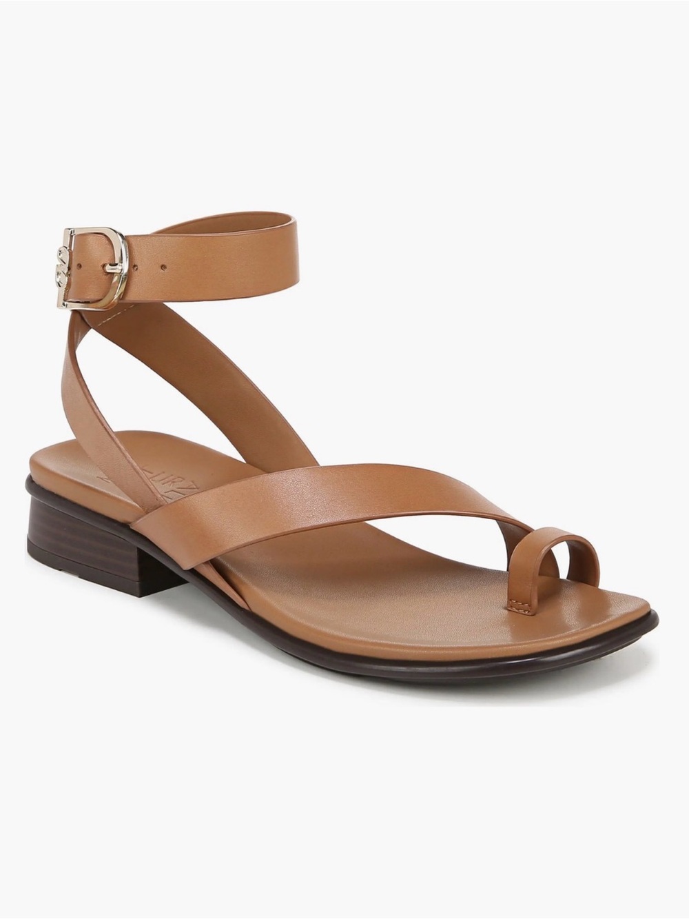 Naturalizer Tan Leather Ankle-Strap Toe-Loop Sandal